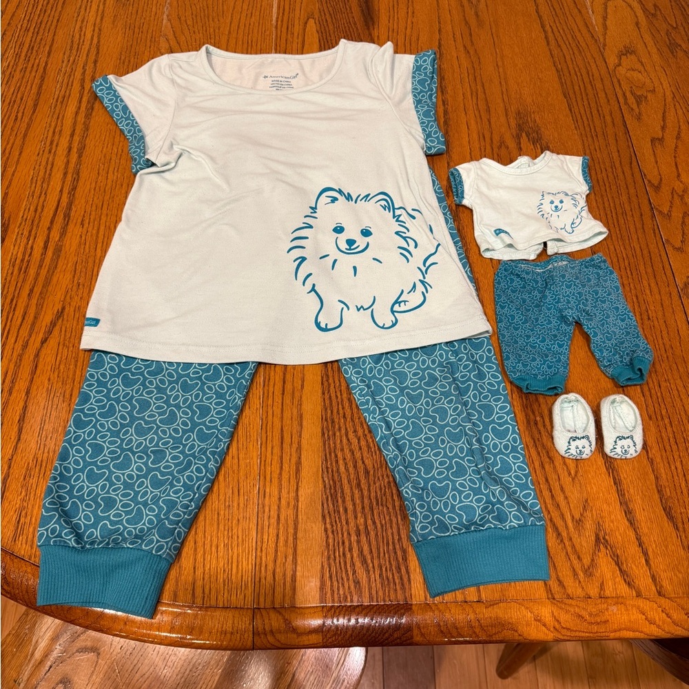 American Girl Teal Pajama Set with matching doll PJs